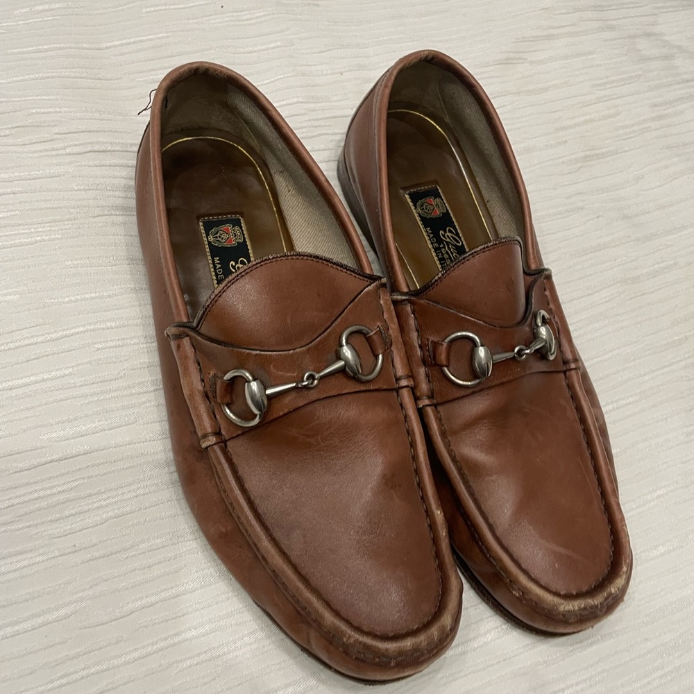 Men’s Gucci Brown Leather Loafers with Silver Details. Size 8.5. Box included